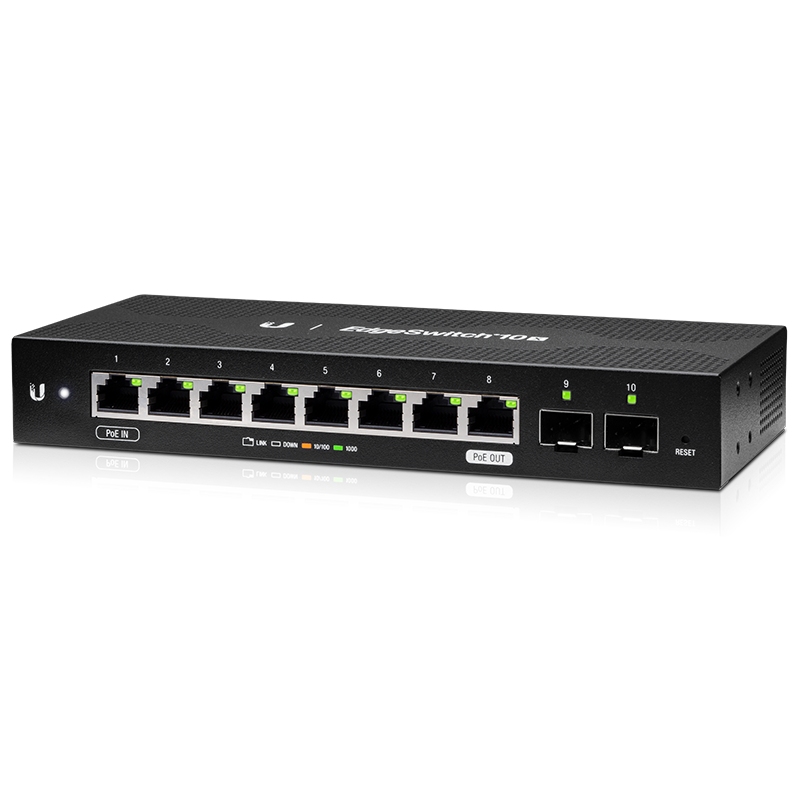 UBNT EdgeSwitch 10X (ES-10X) – 8 Gigabit RJ45, 2 SFP Portlu, 24V Pasif PoE Passthrough Destekli Ekonomik WISP Switch urun fotografi
